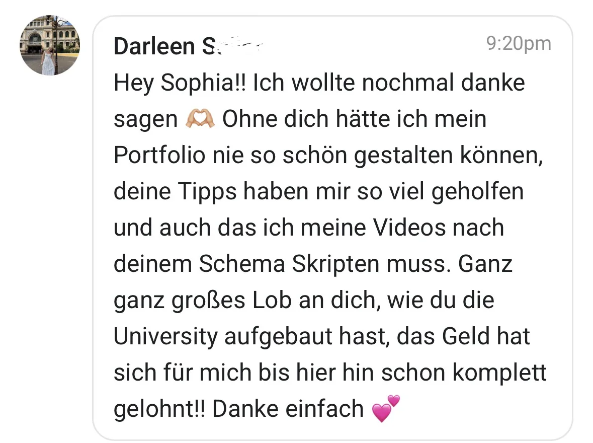Darleen S. — Portfolio & Skripte nach Sophias Schema: „Das Geld hat sich komplett gelohnt“